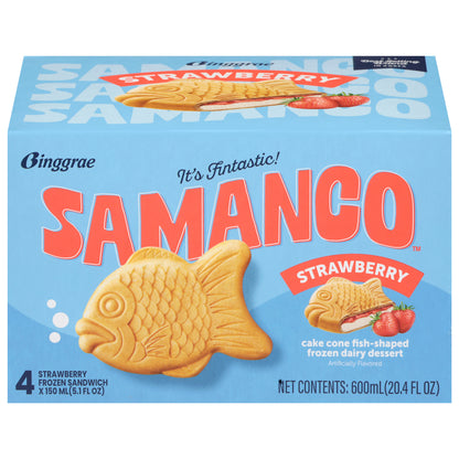 Samanco Cake Cone Fish-Shaped Strawberry Frozen Dairy Dessert 4 - 5.1 oz Each