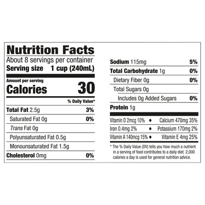 Silk Almond Milk, Unsweet Vanilla, Dairy Free, Gluten Free, 64 FL OZ Half Gallon