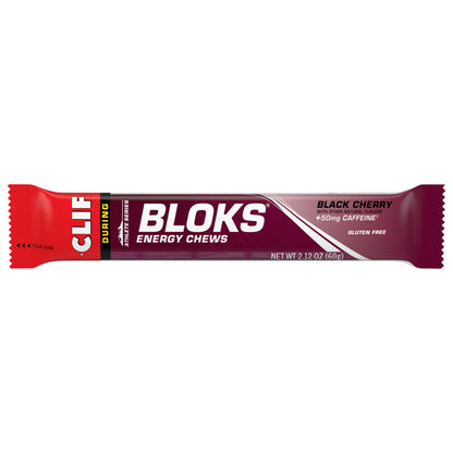 CLIF BLOKS - Black Cherry Flavor with Caffeine - Energy Chews - Non-GMO - Plant Based - Fast Fuel for Cycling and Running - Quick Carbohydrates and Electrolytes - 2.12 oz.