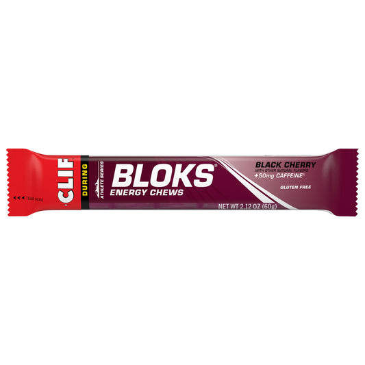 CLIF BLOKS - Black Cherry Flavor with Caffeine - Energy Chews - Non-GMO - Plant Based - Fast Fuel for Cycling and Running - Quick Carbohydrates and Electrolytes - 2.12 oz.