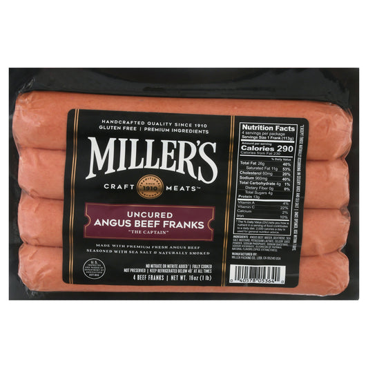 Miller's Uncured Angus Beef Franks 4 ea
