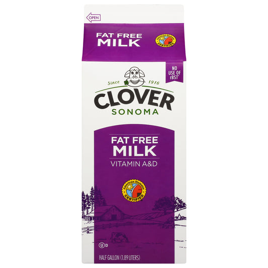 Clover Sonoma Fat Free Milk 0.5 gal