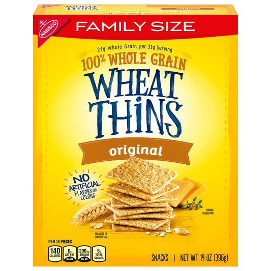 Wheat Thins Original Whole Grain Wheat Crackers, Family Size, 14 oz