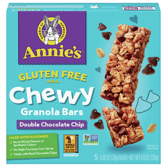 Annie's Gluten Free Chewy Granola Bars, Double Chocolate Chip, 5 Bars, 4.9 oz