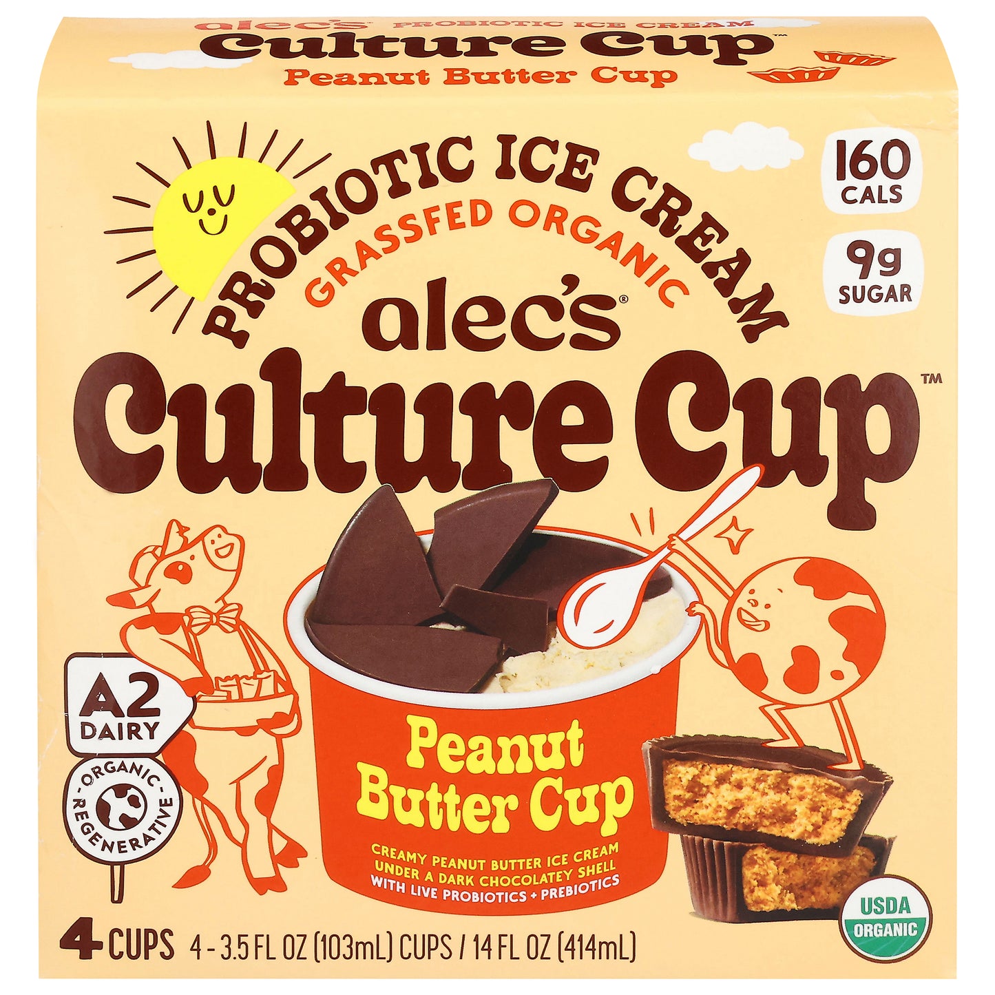 Alec's Culture Cup Peanut Butter Cup Probiotic Ice Cream 4 - 3.5 fl oz Cups
