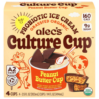 Alec's Culture Cup Peanut Butter Cup Probiotic Ice Cream 4 - 3.5 fl oz Cups