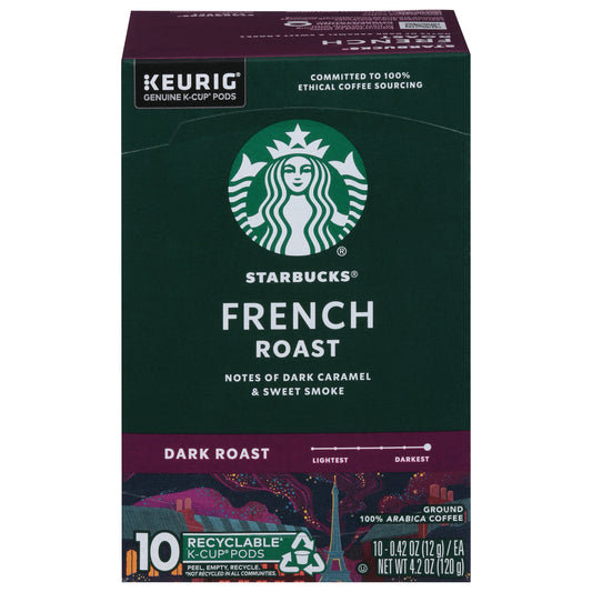 Starbucks K-Cup Pods Dark Roast Ground French Roast Coffee 10 - 0.42 oz Pods