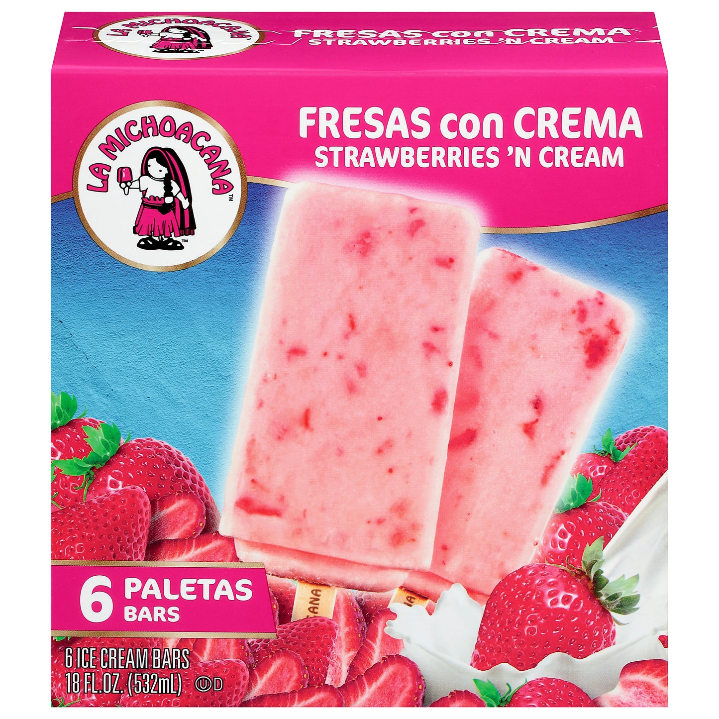 La Michoacana Strawberries 'N Cream Ice Cream Bars 6 ea