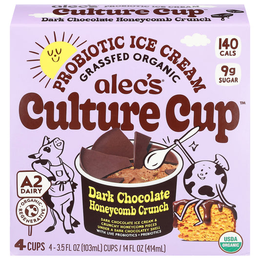 Alec's Culture Cup Dark Chocolate Honeycomb Crunch Probiotic Ice Cream 4 - 3.5 fl oz Cups