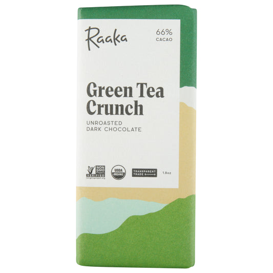 Raaka Unroasted 66% Cacao Green Tea Crunch Dark Chocolate 1.8 oz