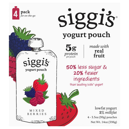 siggi’s Lowfat Yogurt Pouches, Mixed Berries, 3.5 oz., 4 Ct