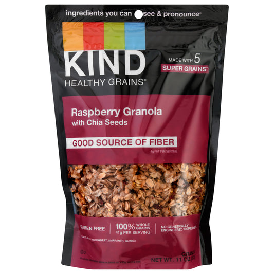 KIND HEALTHY GRAINS Granola, Healthy Snack, Raspberry Granola with Chia Seeds, Snack Mix 11 OZ