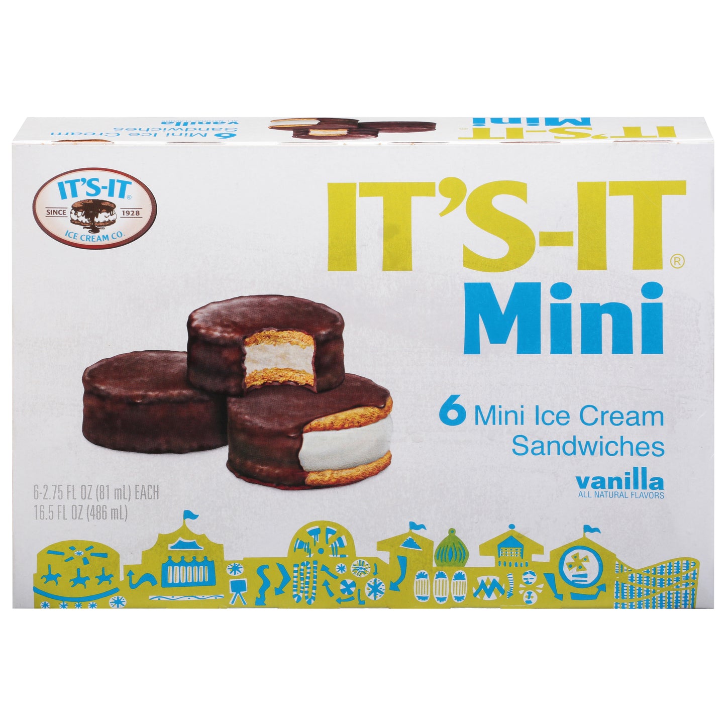 It's-It Mini Vanilla Ice Cream Sandwiches 6 - 2.75 fl oz Sandwiches