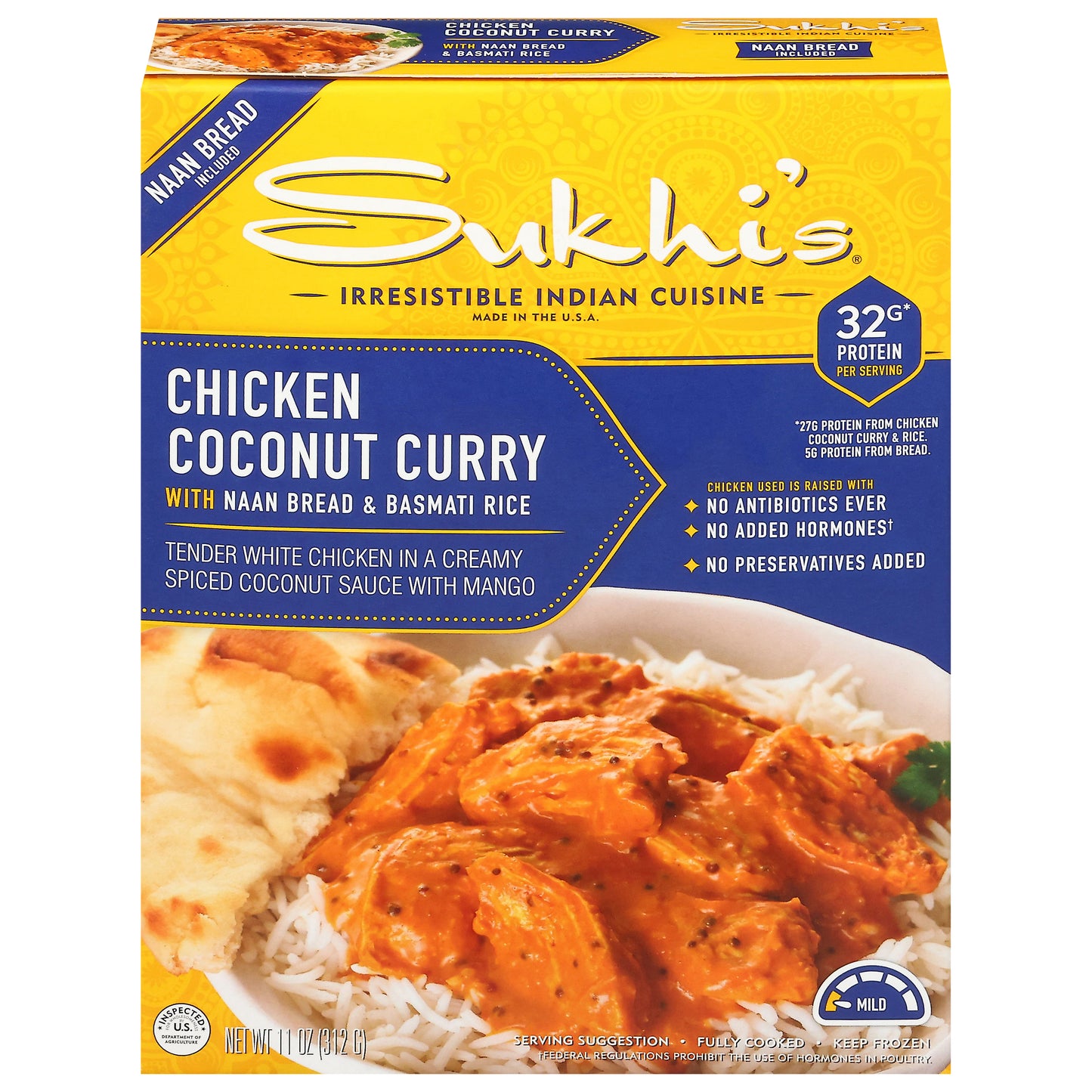 Sukhi's Mild Chicken Coconut Curry with Naan Bread & Basmati Rice 11 oz