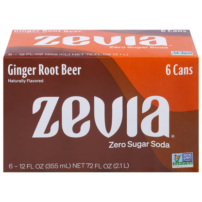 Zevia Zero Sugar Ginger Root Beer Soda 6 - 12 fl oz Cans