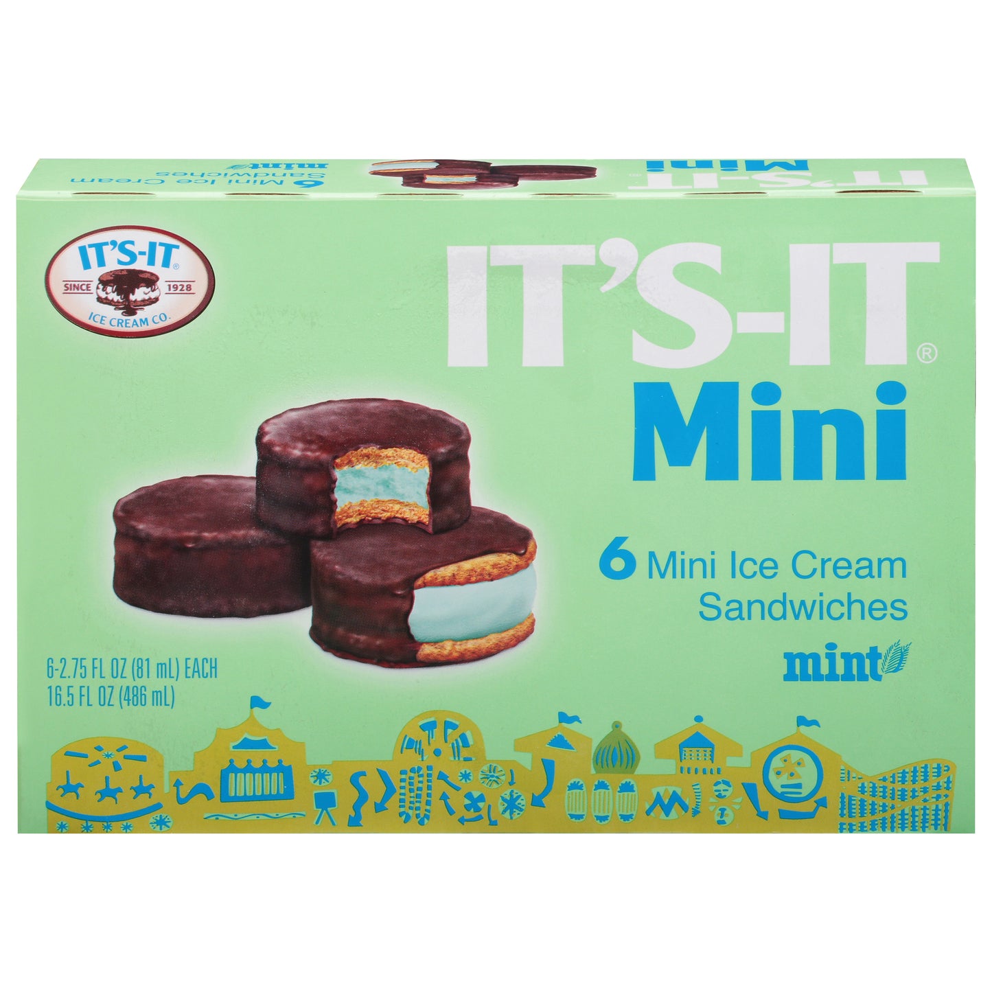 It's-It Mint Ice Cream Sandwiches Mini 6 - 2.75 fl oz Sandwiches