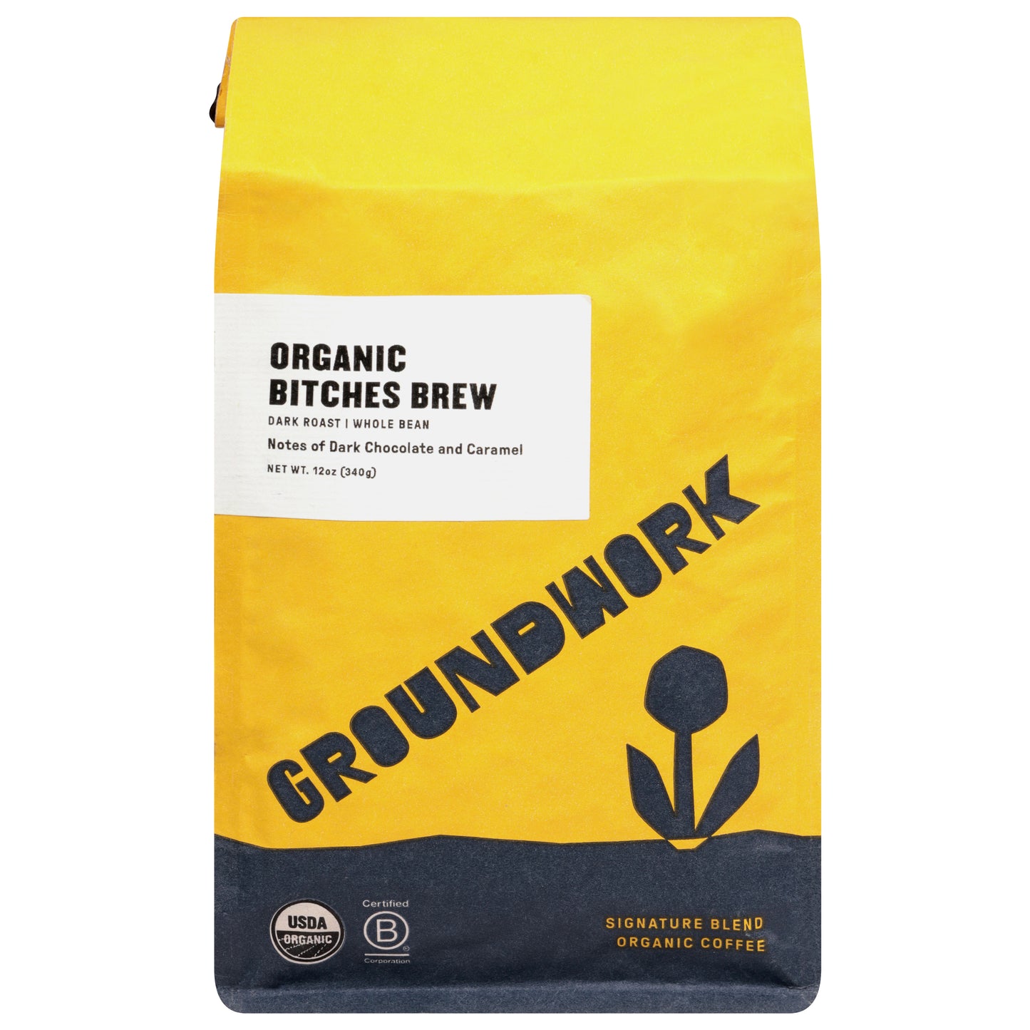 Groundwork Organic Whole Bean Dark Roast Bitches Brew Coffee 12 oz
