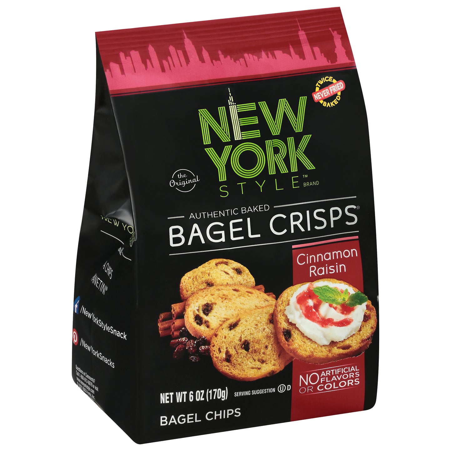 New York Style Authentic Baked Cinnamon Raisin Bagel Crisps 6 oz