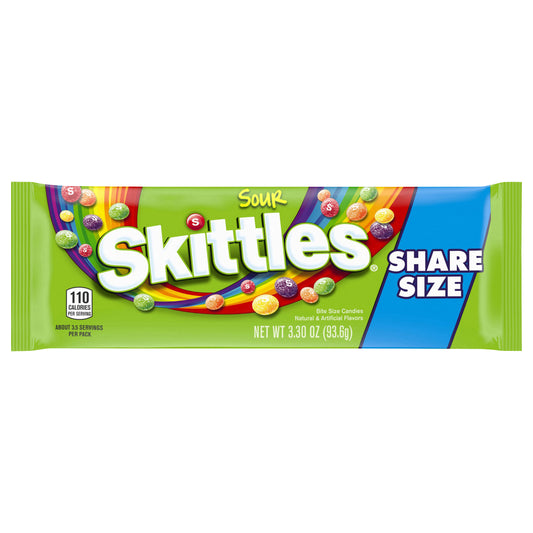 SKITTLES Sour Fruity Candy Share Size, 3.3 oz. Bag