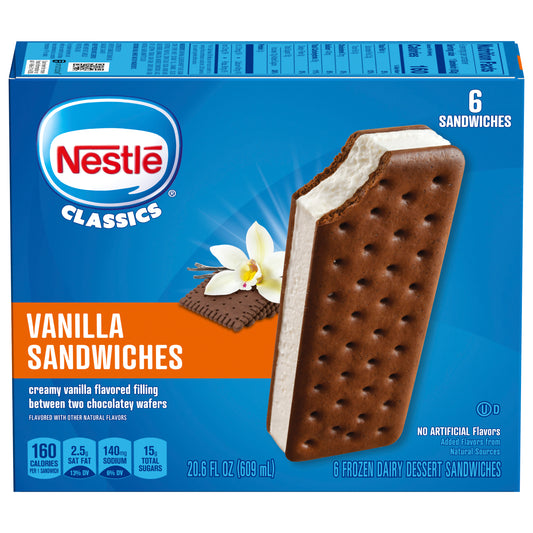 Nestle Vanilla Frozen Dairy Dessert Sandwiches, 6ct