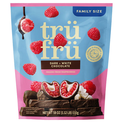 Tru Fru Fresh Frozen Raspberries in Dark & White Chocolate, 18 oz