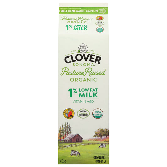 Clover Sonoma Pasture Raised Organic 1% Low Fat Milk 1 qt
