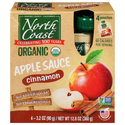 North Coast Organic Cinnamon Applesauce 4 - 3.2 oz Pouches