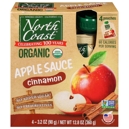North Coast Organic Cinnamon Applesauce 4 - 3.2 oz Pouches