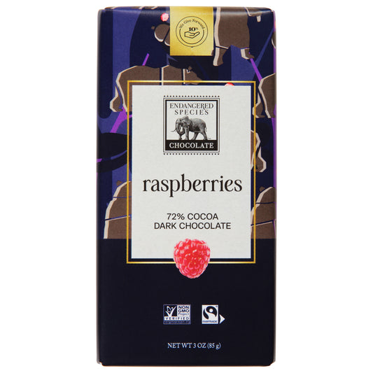 Endangered Species 72% Cocoa Raspberries Dark Chocolate 3 oz