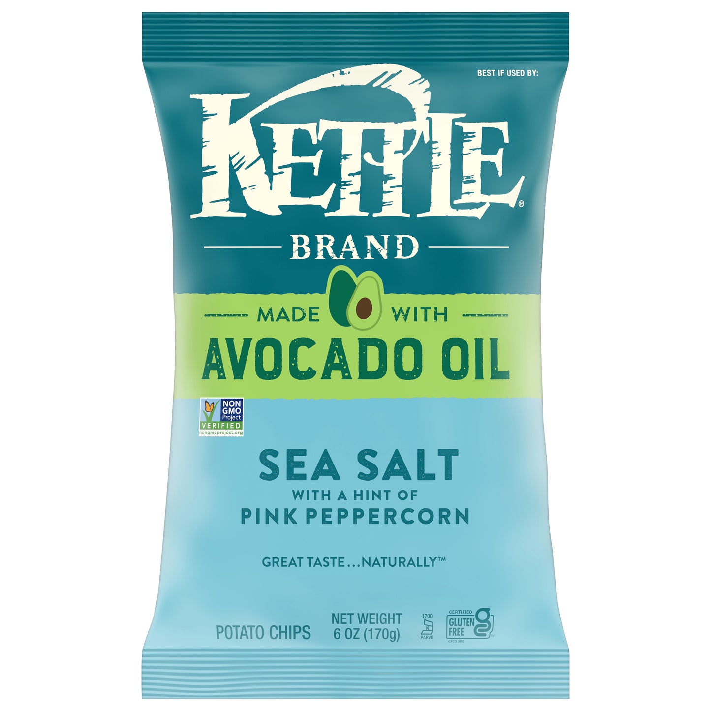 Kettle Brand® Made with Avocado Oil Sea Salt Pink Peppercorn Chips, 6 Oz Bag