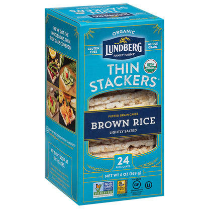 Lundberg Family Farms Thin Stackers Organic Brown Rice Lightly Salted Rice Cakes 24 ea