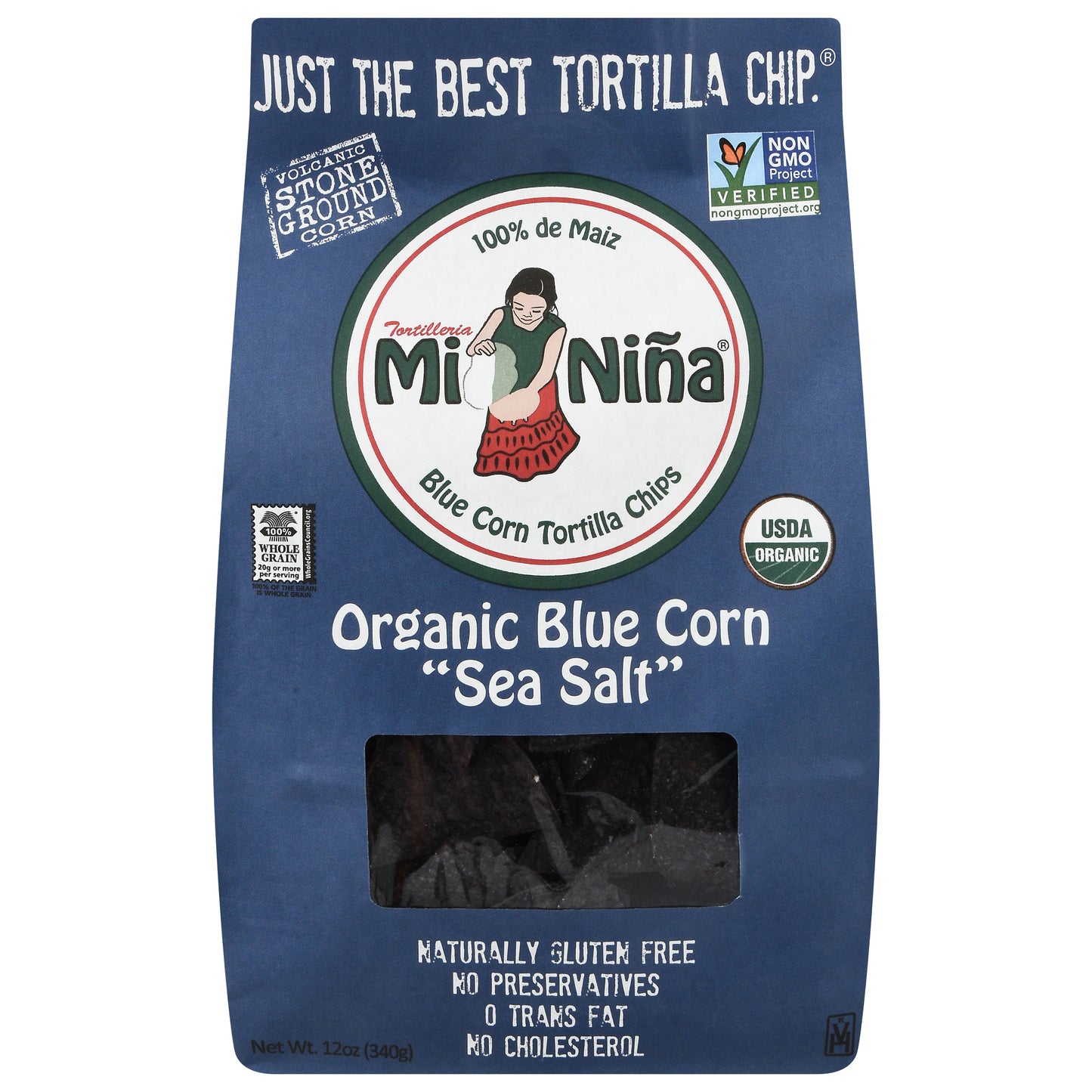 Mi Nina Organic Blue Corn Sea Salt Tortilla Chips 12 oz