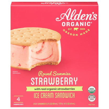 Alden's Organic Round Sammies Ice Cream Sandwich with Real Organic Strawberries 4 - 3.5 fl oz Sandwiches