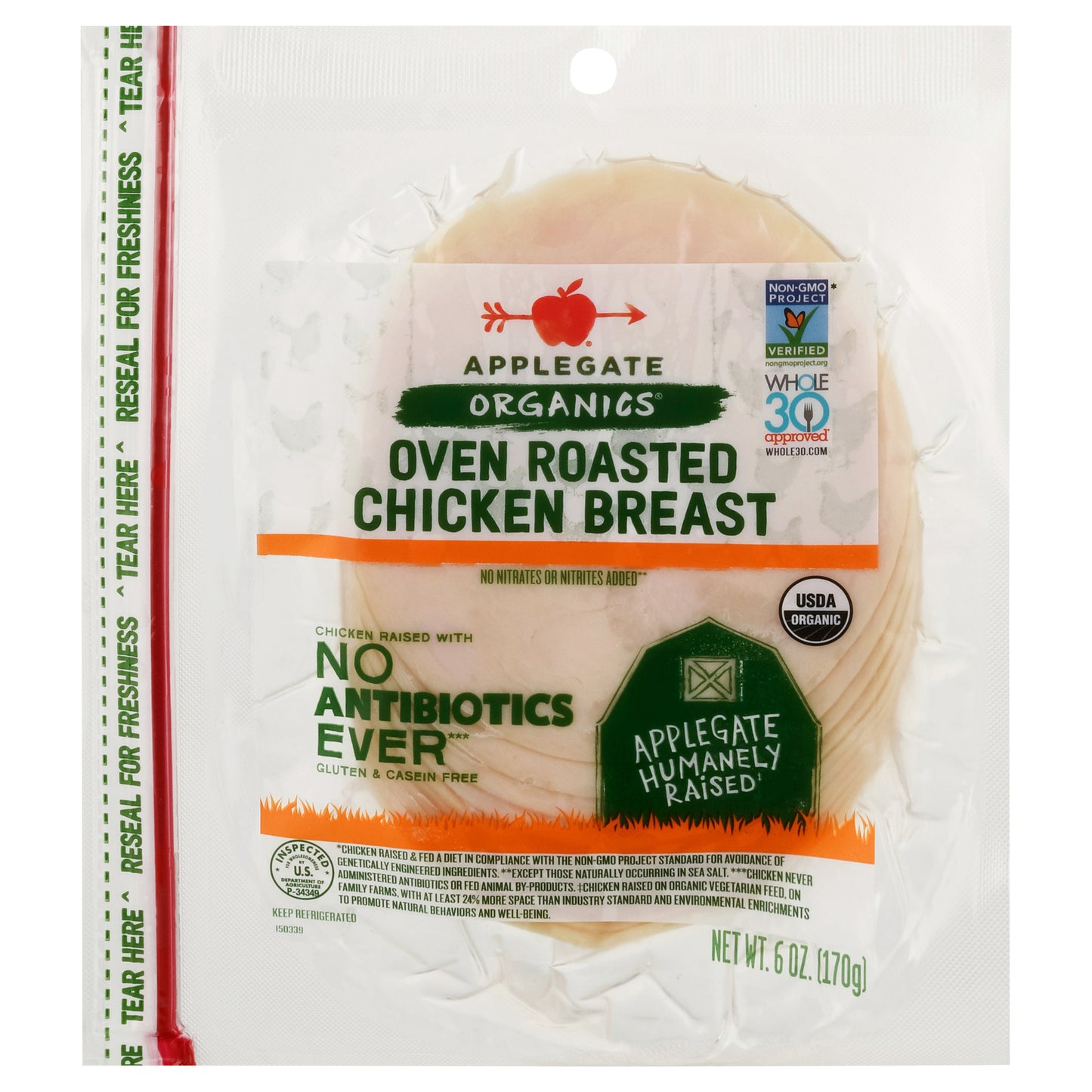 Applegate Organics Oven Roasted Chicken Breast 6 oz