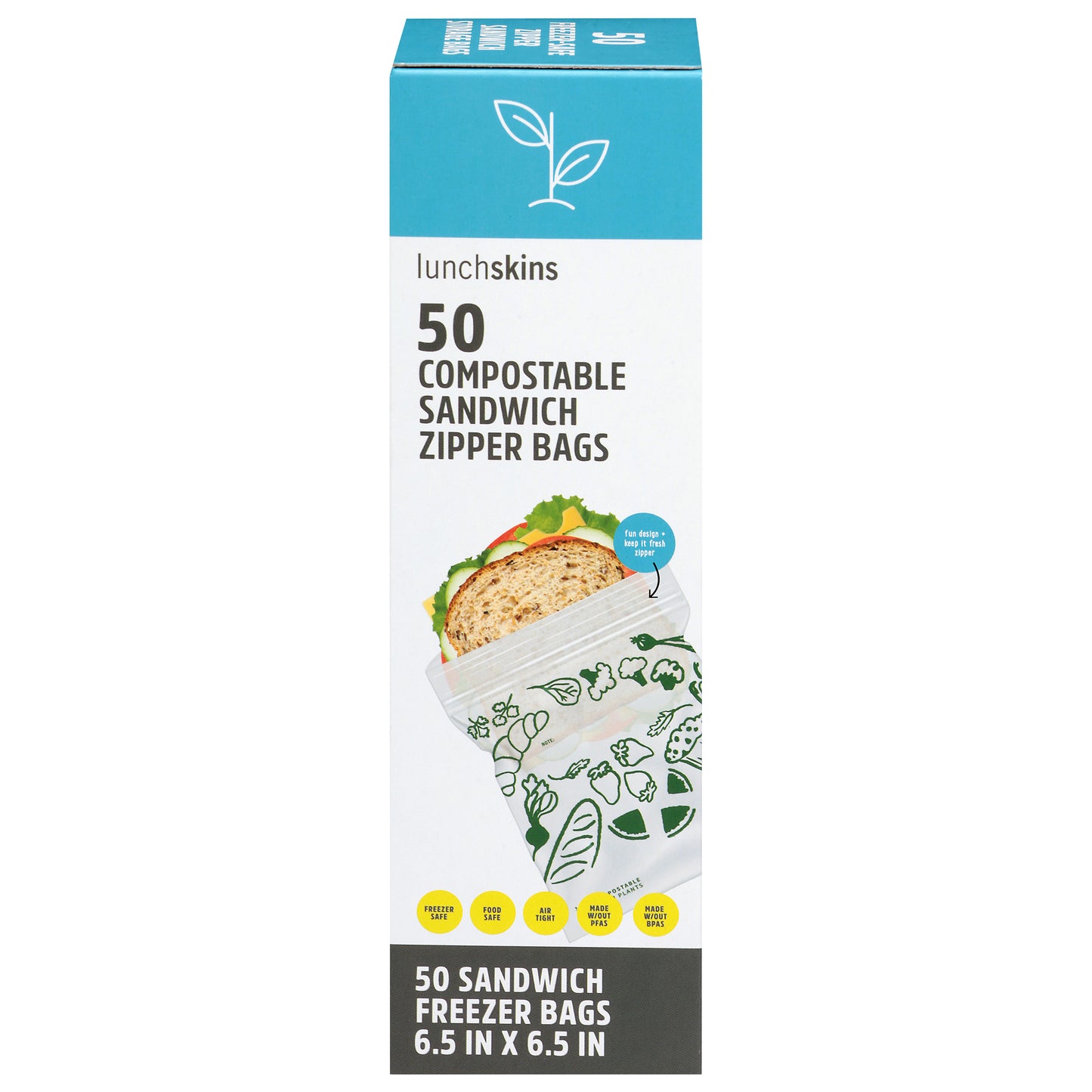 Lunchskins Compostable Sandwich Zipper Bags 50 Each