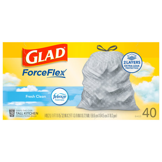 Glad Force Flex Drawstring Fresh Clean Odor Shield 13 Gallon 40ct