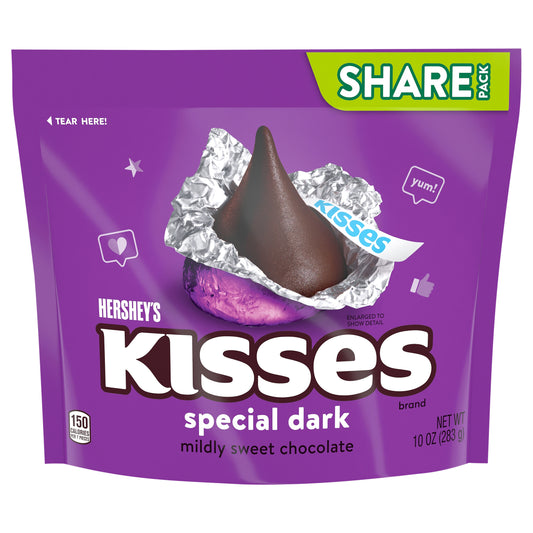 HERSHEY'S KISSES SPECIAL DARK Mildly Sweet Chocolate Candy Share Pack, 10 oz