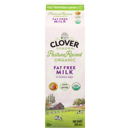 Clover Sonoma Fat Free Organic Milk 1 qt