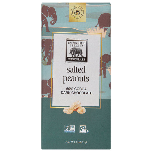 Endangered Species 60% Cocoa Salted Peanuts Dark Chocolate 3 oz