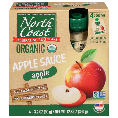 North Coast Organic Apple Applesauce 4 - 3.2 oz Pouches