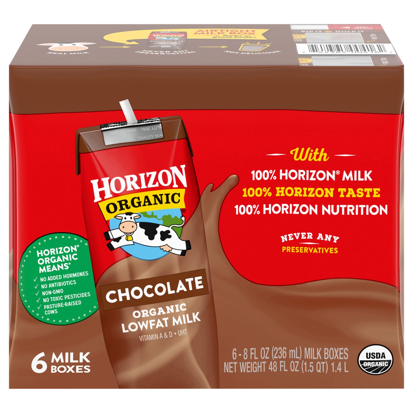 Horizon Organic Shelf-Stable 1% Low Fat Milk Boxes, Chocolate, 8 fl oz, 6 Pack