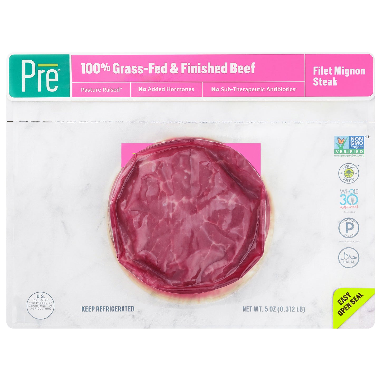 Pre 100% Grass-Fed & Finished Beef Filet Mignon Steak 5 oz