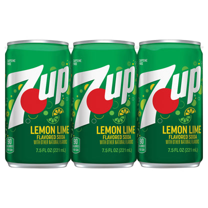7UP Lemon Lime Soda, 7.5 fl oz cans, 6 pack