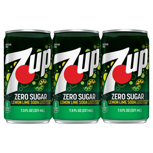 7UP Zero Sugar Lemon Lime Soda, 7.5 fl oz cans, 6 pack