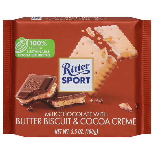 Ritter Sport Milk Chocolate with Butter Biscuit & Cocoa Creme 3.5 oz