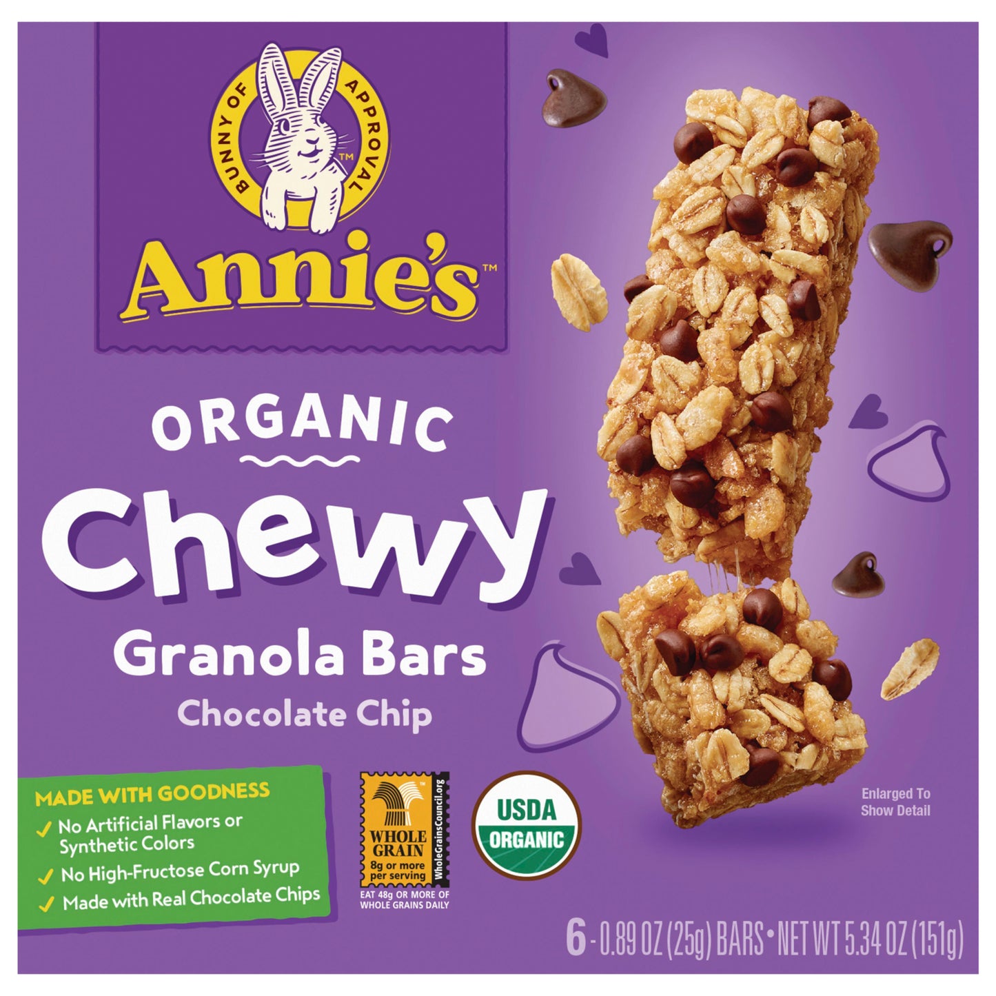 Annie's Organic Chewy Granola Bars, Chocolate Chip, 6 Bars, 5.34 oz