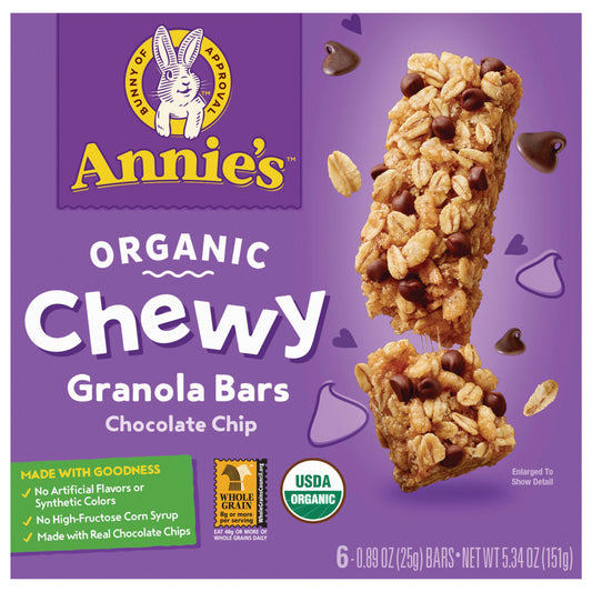 Annie's Organic Chewy Granola Bars, Chocolate Chip, 6 Bars, 5.34 oz