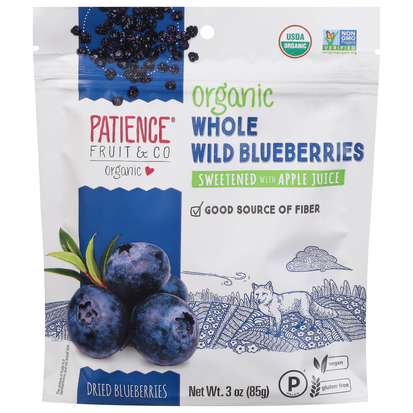 Patience Fruit & Co Whole Organic Wild Blueberries 3 oz