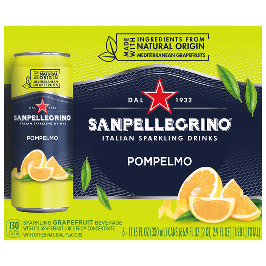 Sanpellegrino Italian Sparkling Drink Pompelmo, Sparkling Grapefruit Beverage, 6 Pack of Cans