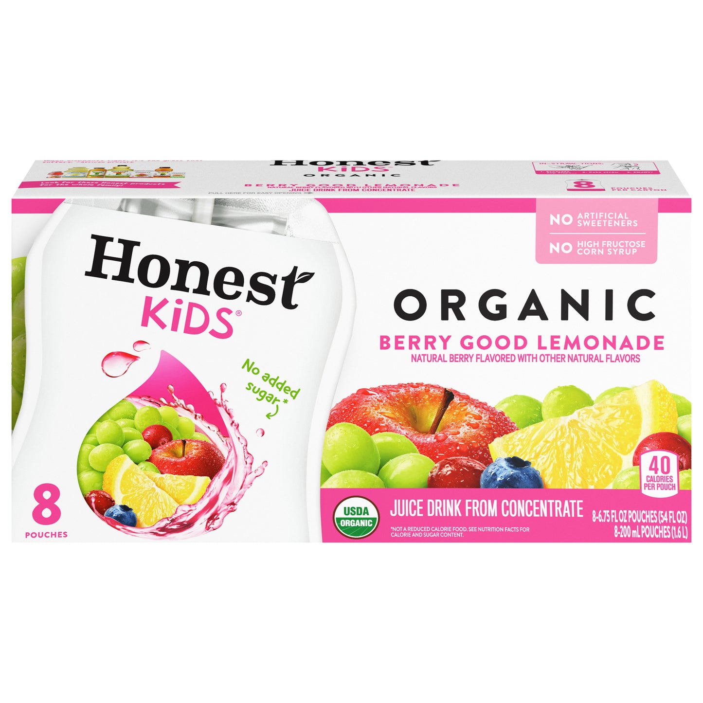 Honest Kids Berry Good Lemonade Pouches, 6.75 fl oz, 8 Pack